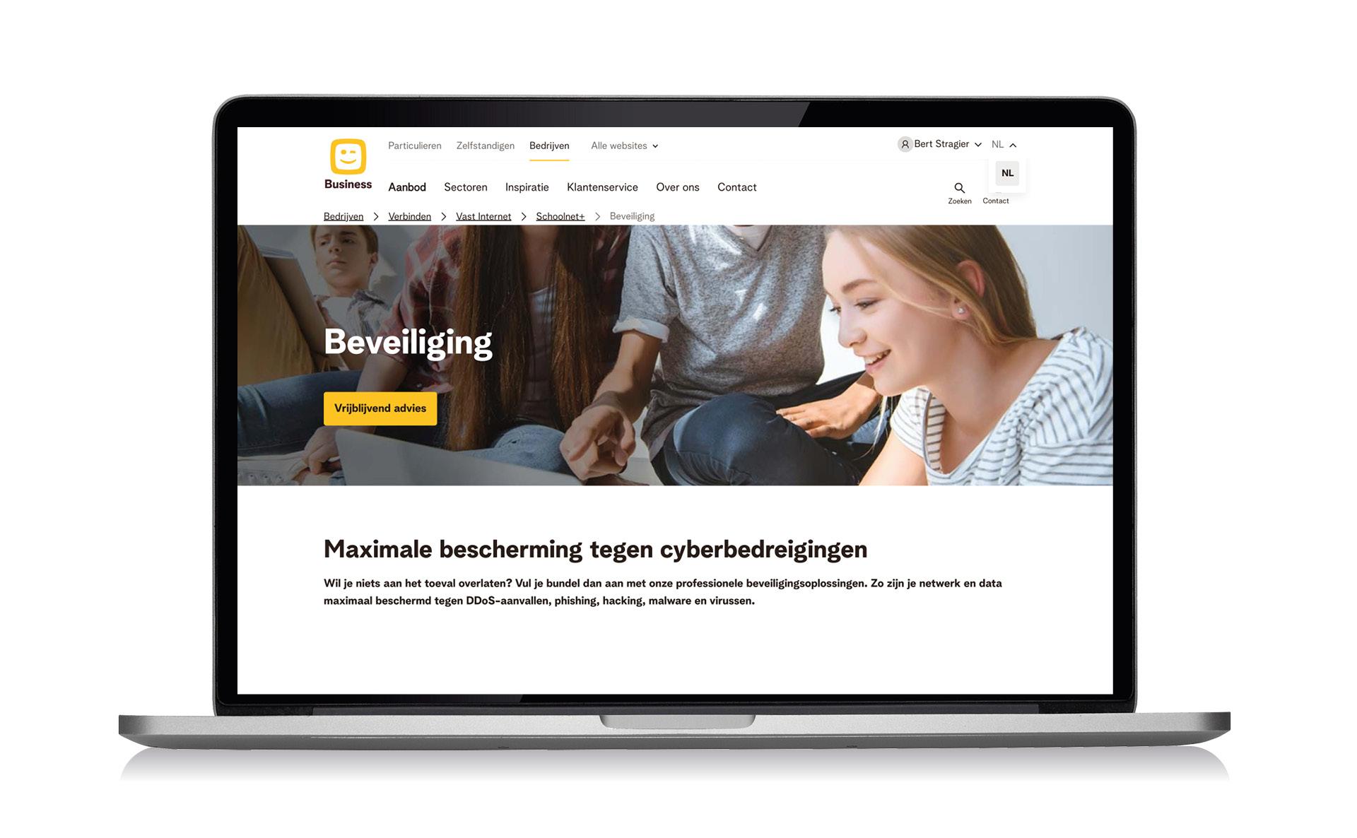 Computer with screenshot of website